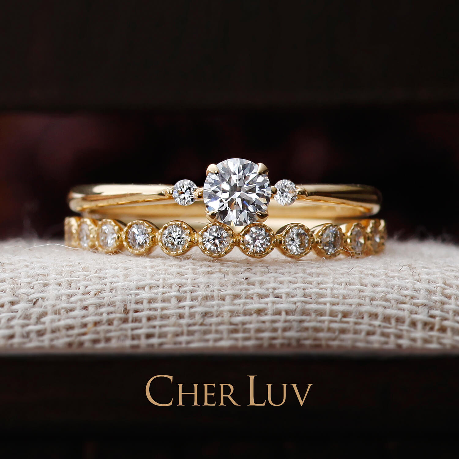 CHERLUVシェールラヴの婚約指輪STATICEスターチスとエタニティリングMUGUETミュゲ