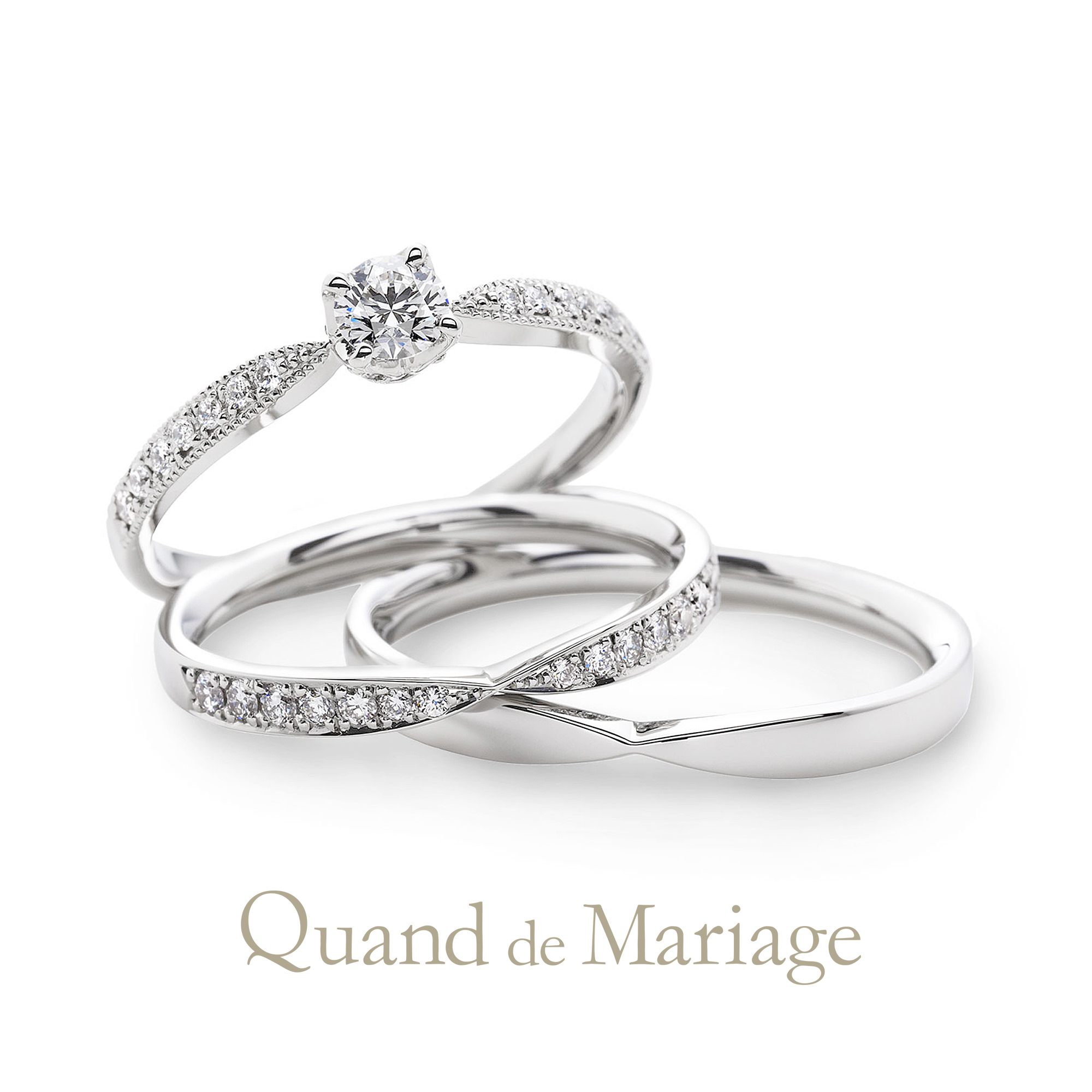 Quand de Mariageクワンドゥマリアージュの婚約指輪でエンゲージリングと結婚指輪でマリッジリングのセットリングLa tacheラ タシェ