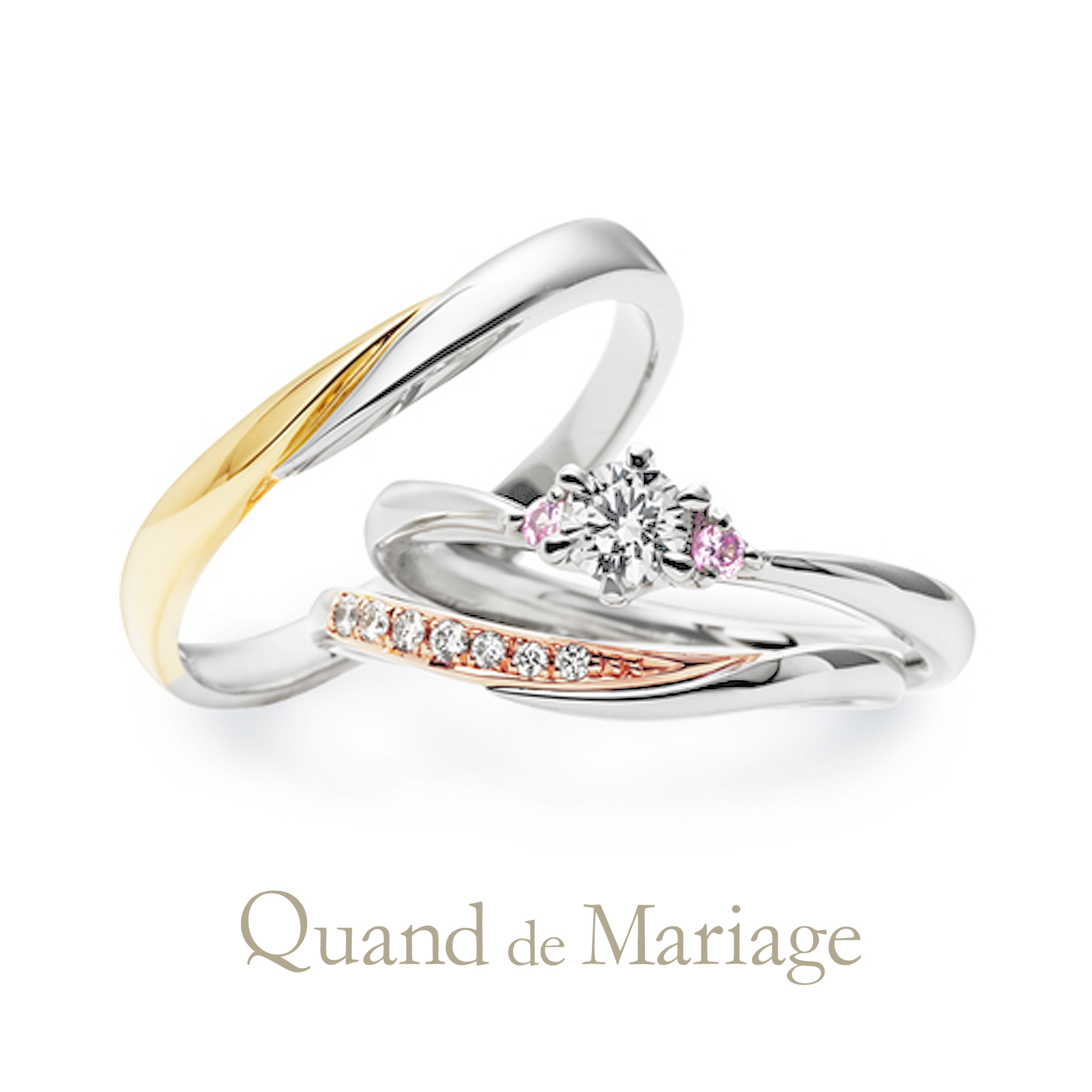 Quand de Mariageクワンドゥマリアージュの婚約指輪でエンゲージリングと結婚指輪でマリッジリングのセットリングAngeアンジュ