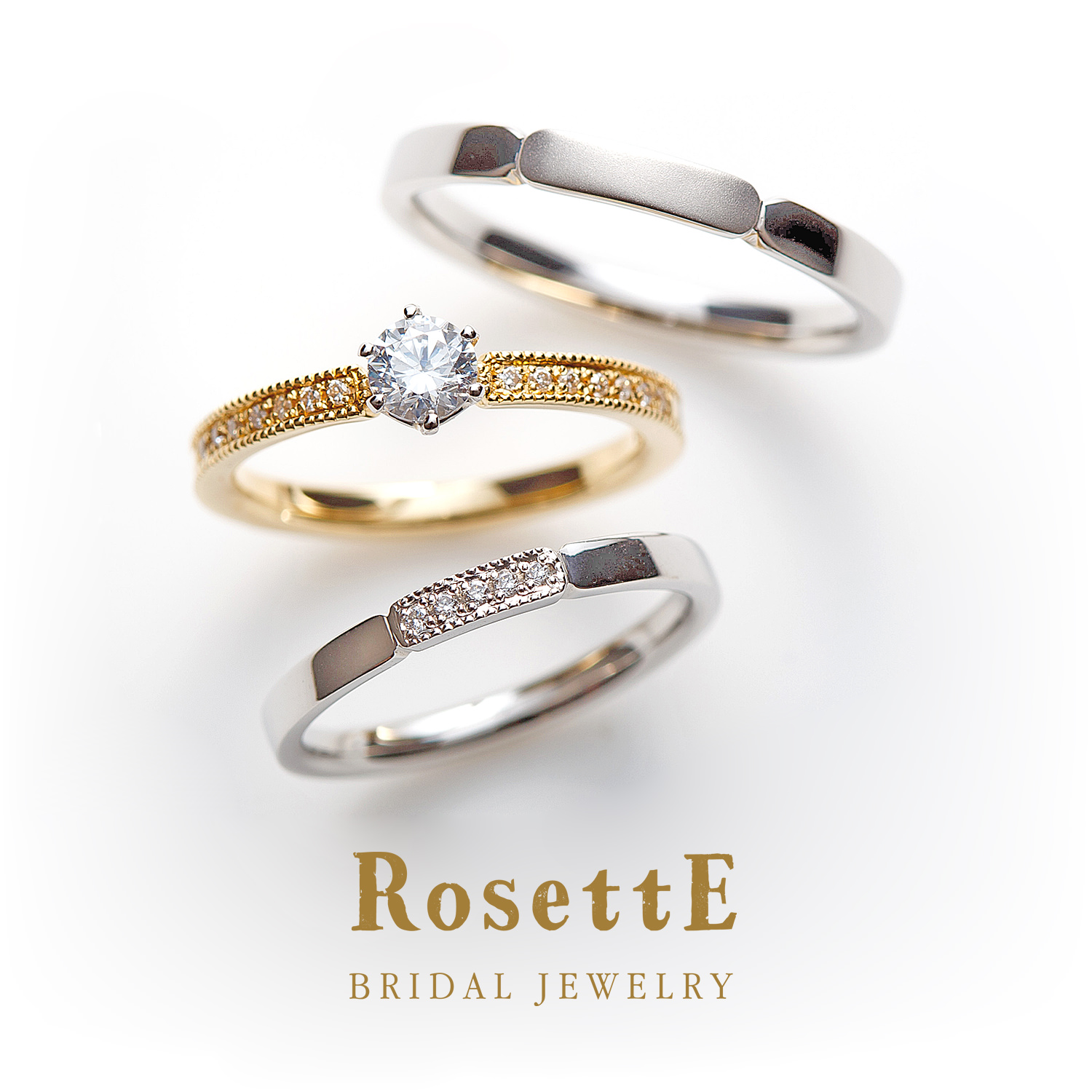 RosettEロゼットの婚約指輪と結婚指輪の重ねづけセットリングのGROOVE木立ち