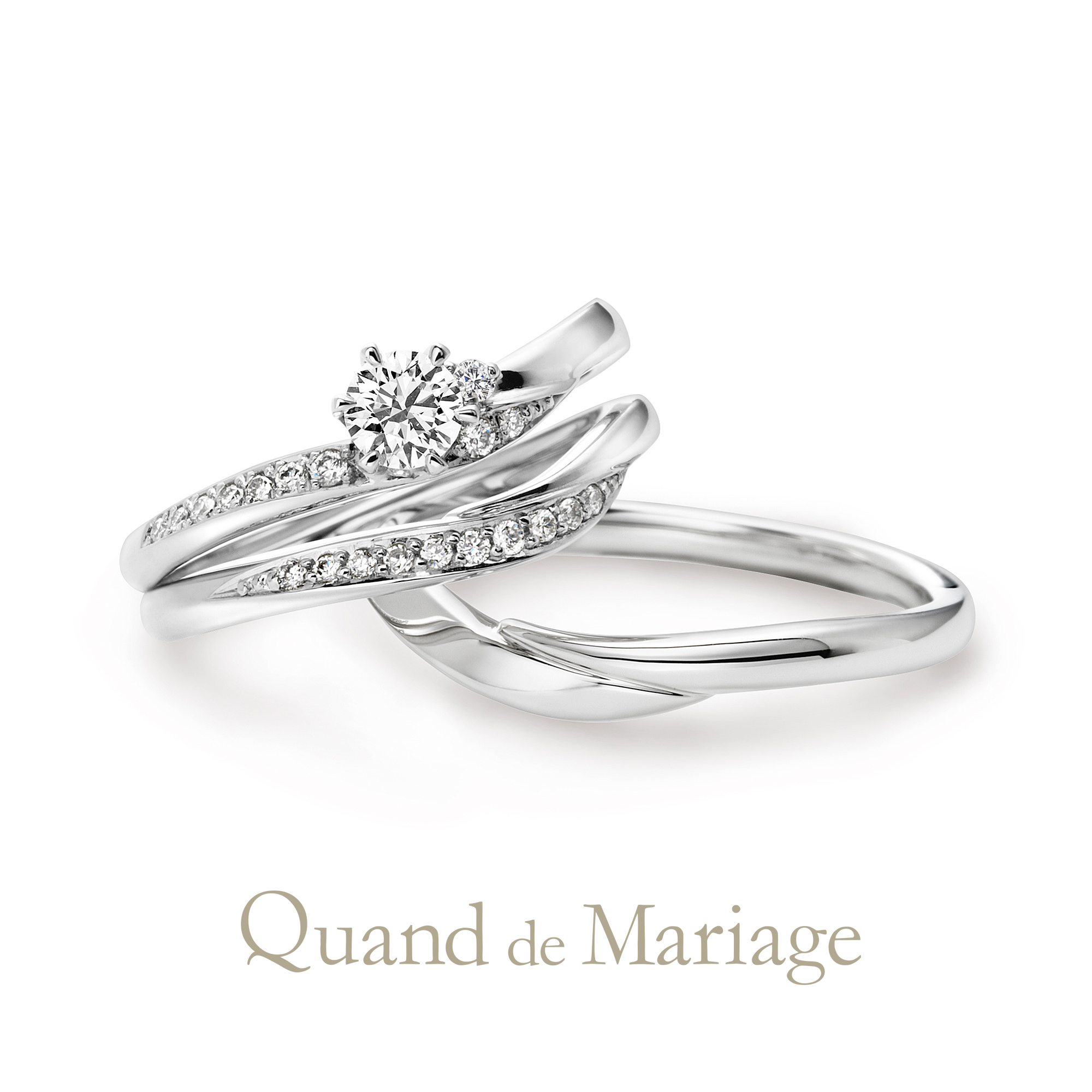 Quand de Mariageクワンドゥマリアージュの婚約指輪でエンゲージリングと結婚指輪でマリッジリングのセットリングAilesエール