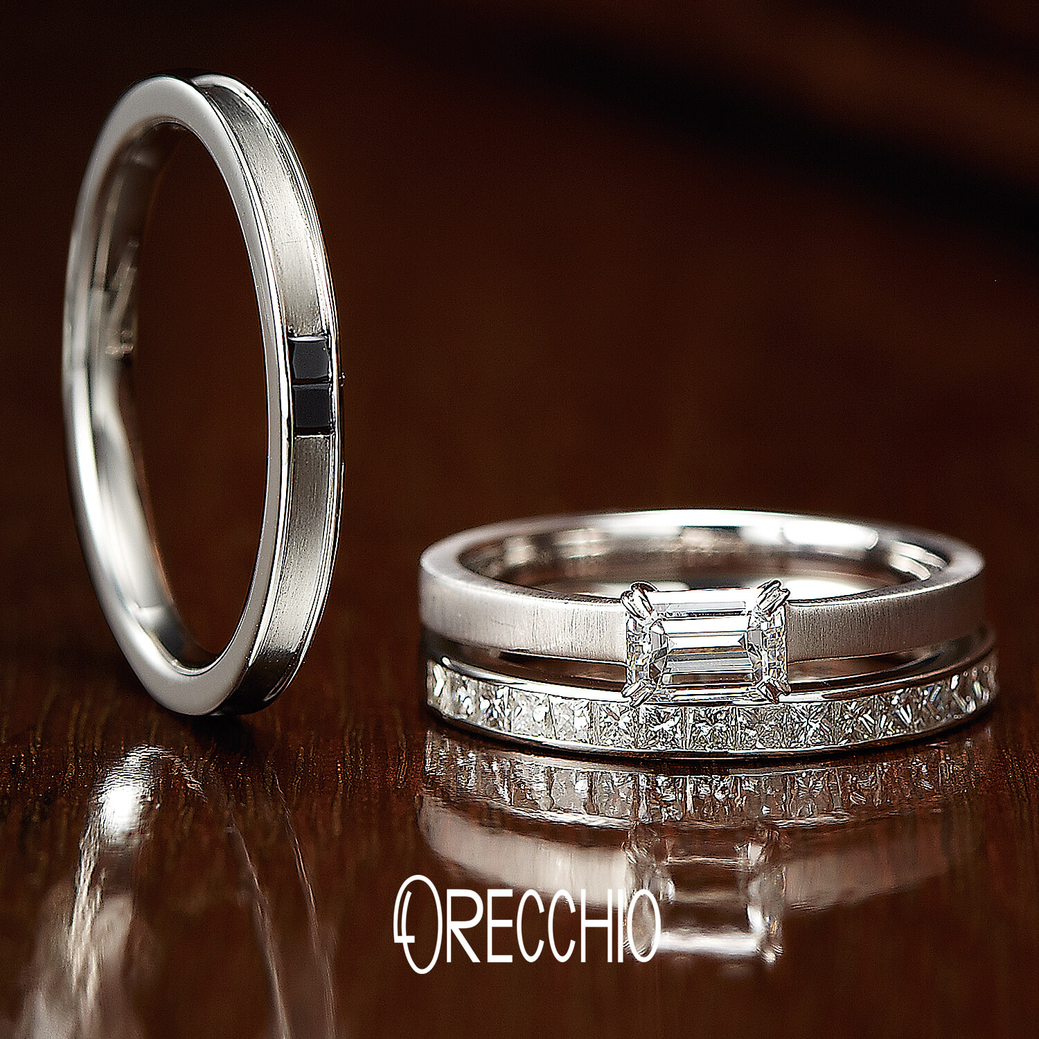 ORECCHIOオレッキオの婚約指輪amanアマンAE-1302と結婚指輪monacoモナコMM-2012とMM-2011