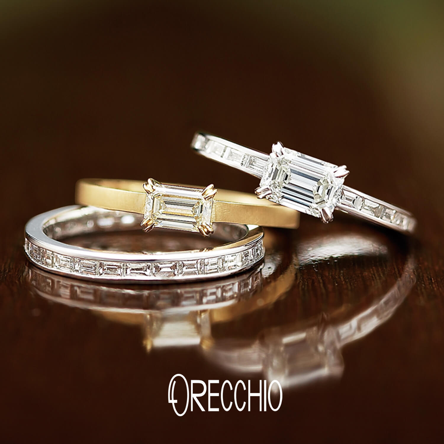 ORECCHIOオレッキオの婚約指輪amanアマンAE-1303AE-1302と結婚指輪EternityringエタニティリングFT-3203H