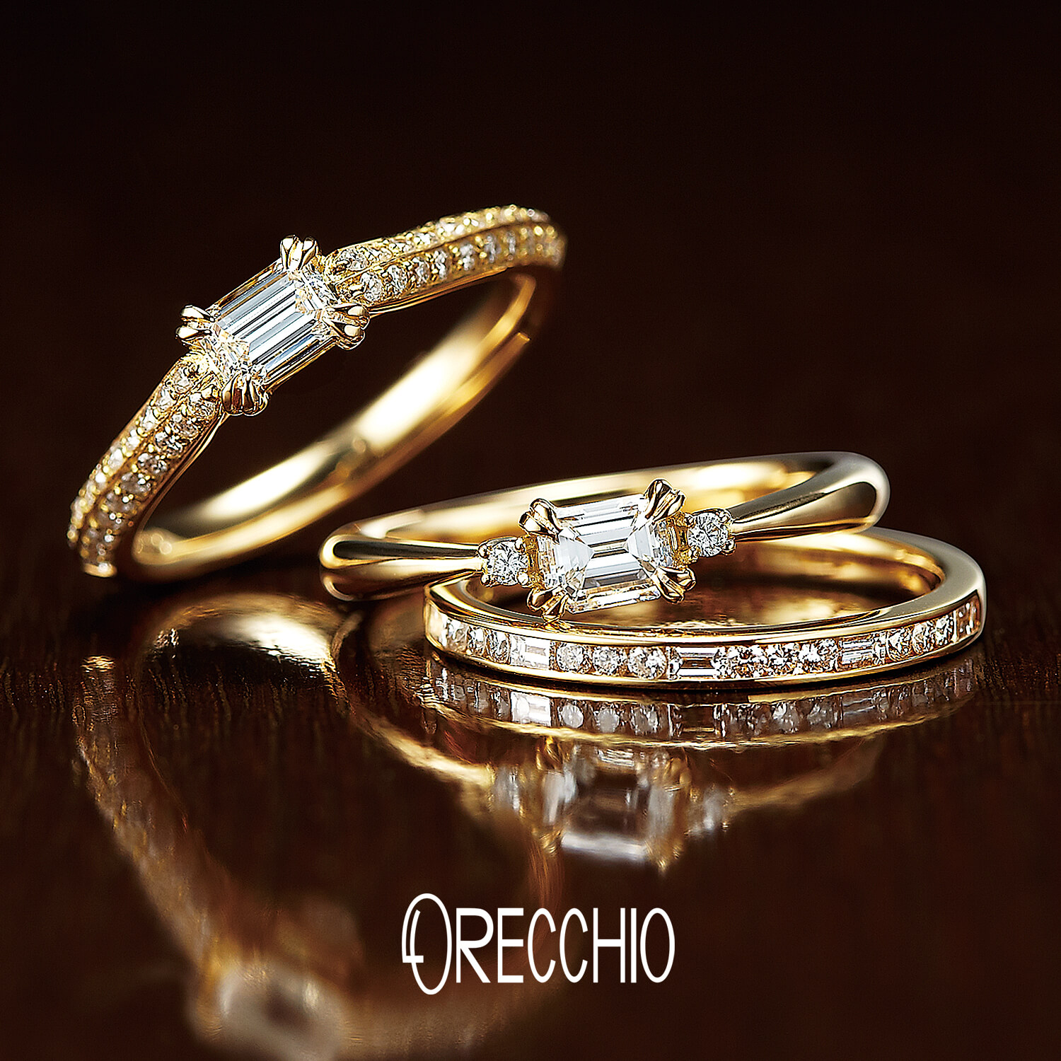 ORECCHIOオレッキオの婚約指輪pipiピピPE-1406とsienaシエナSE-1107と結婚指輪sienaシエナSM-2111