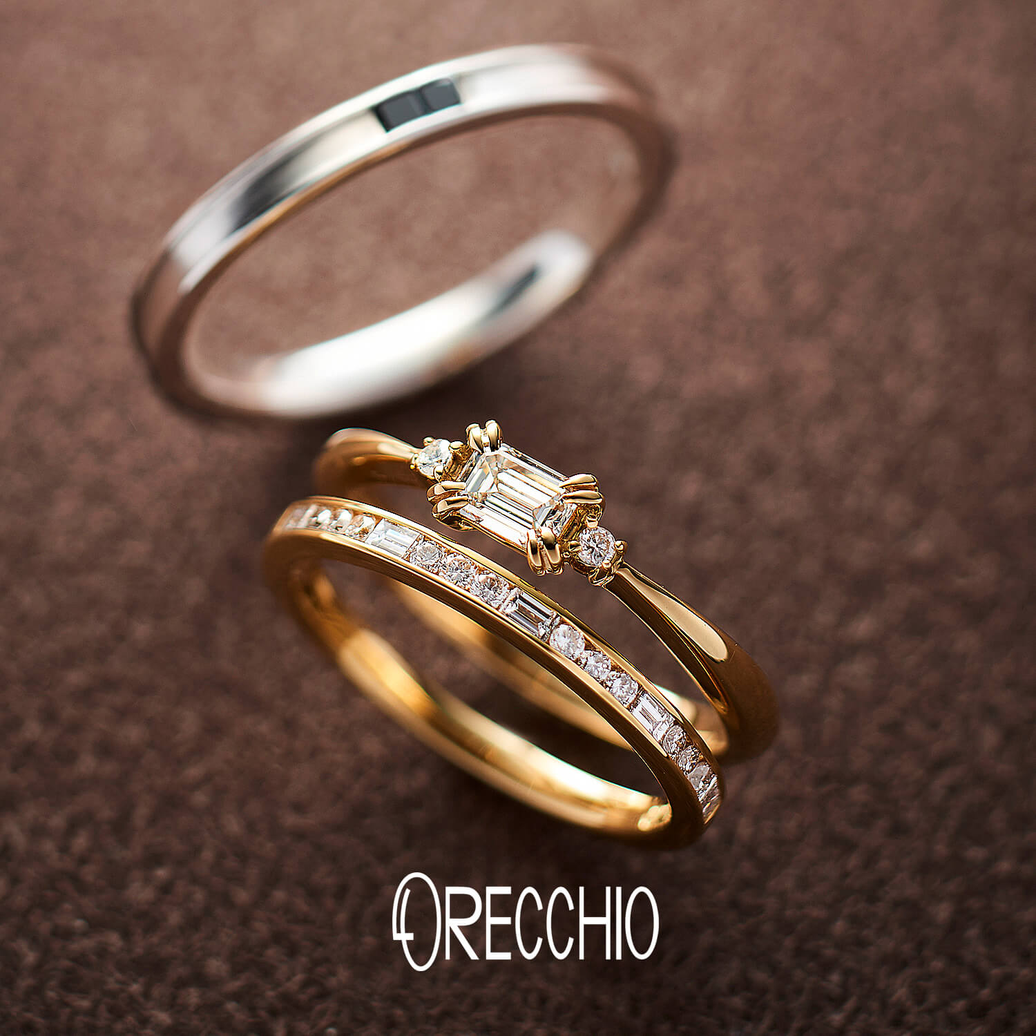 ORECCHIOオレッキオの婚約指輪pipiピピPE-1406と結婚指輪sienaシエナSM-2111とsienaシエナSM-2113とPM-2112