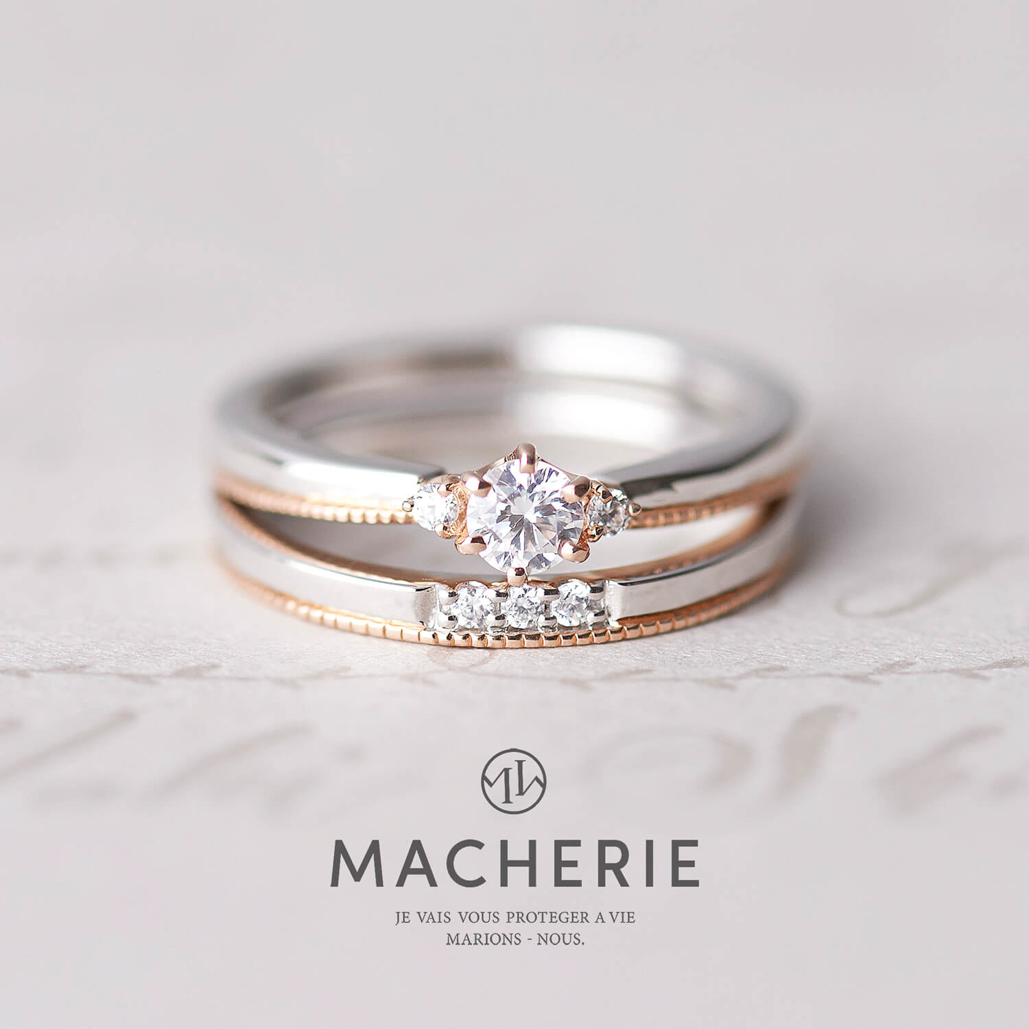 MACHERIEマシェリの婚約指輪と結婚指輪portebonheurポルトボヌール