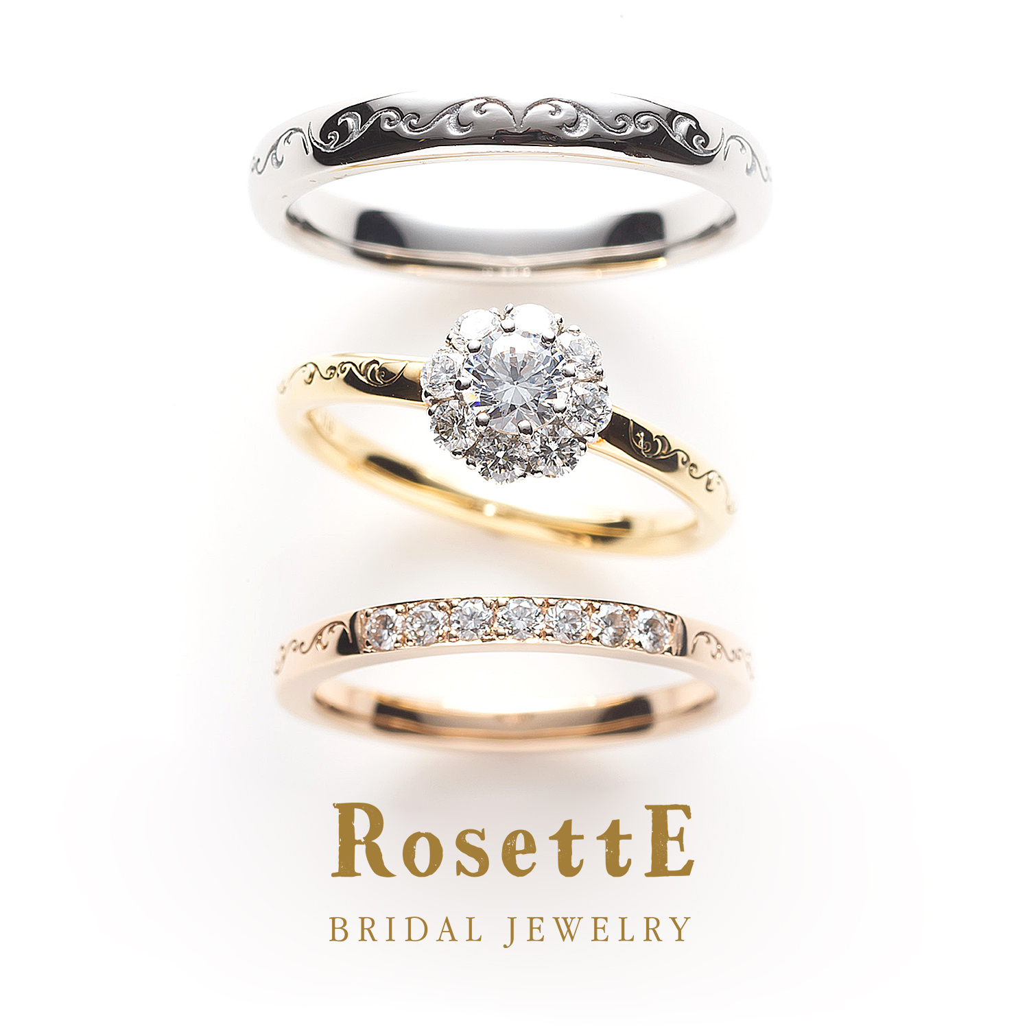 RosettEロゼットの婚約指輪と結婚指輪で重ねづけセットリングのSUNSHINE太陽