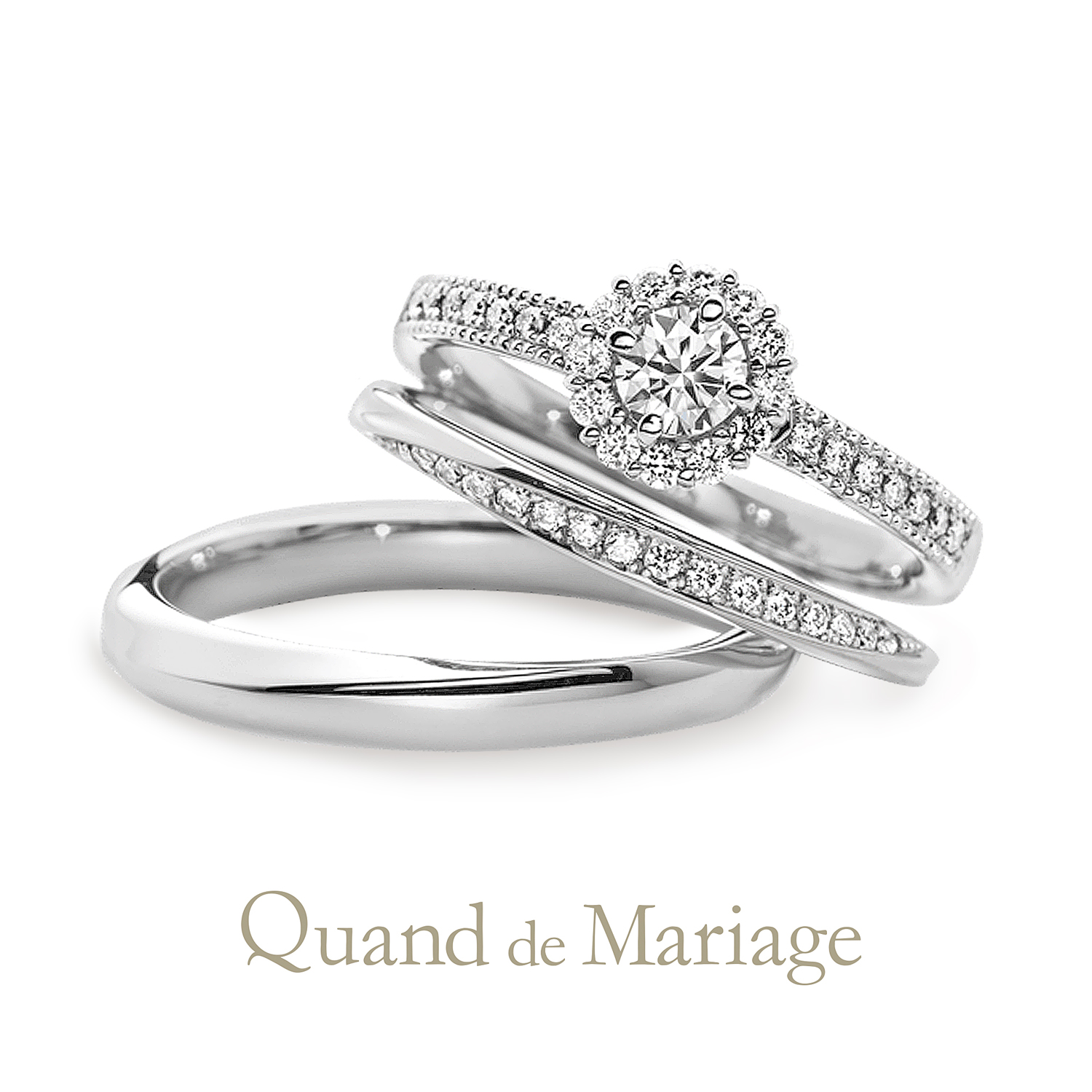QuanddeMariageのクワンドゥマリアージュの婚約指輪と結婚指輪のセットリングでSetringのAuSoleilのオソレイユ