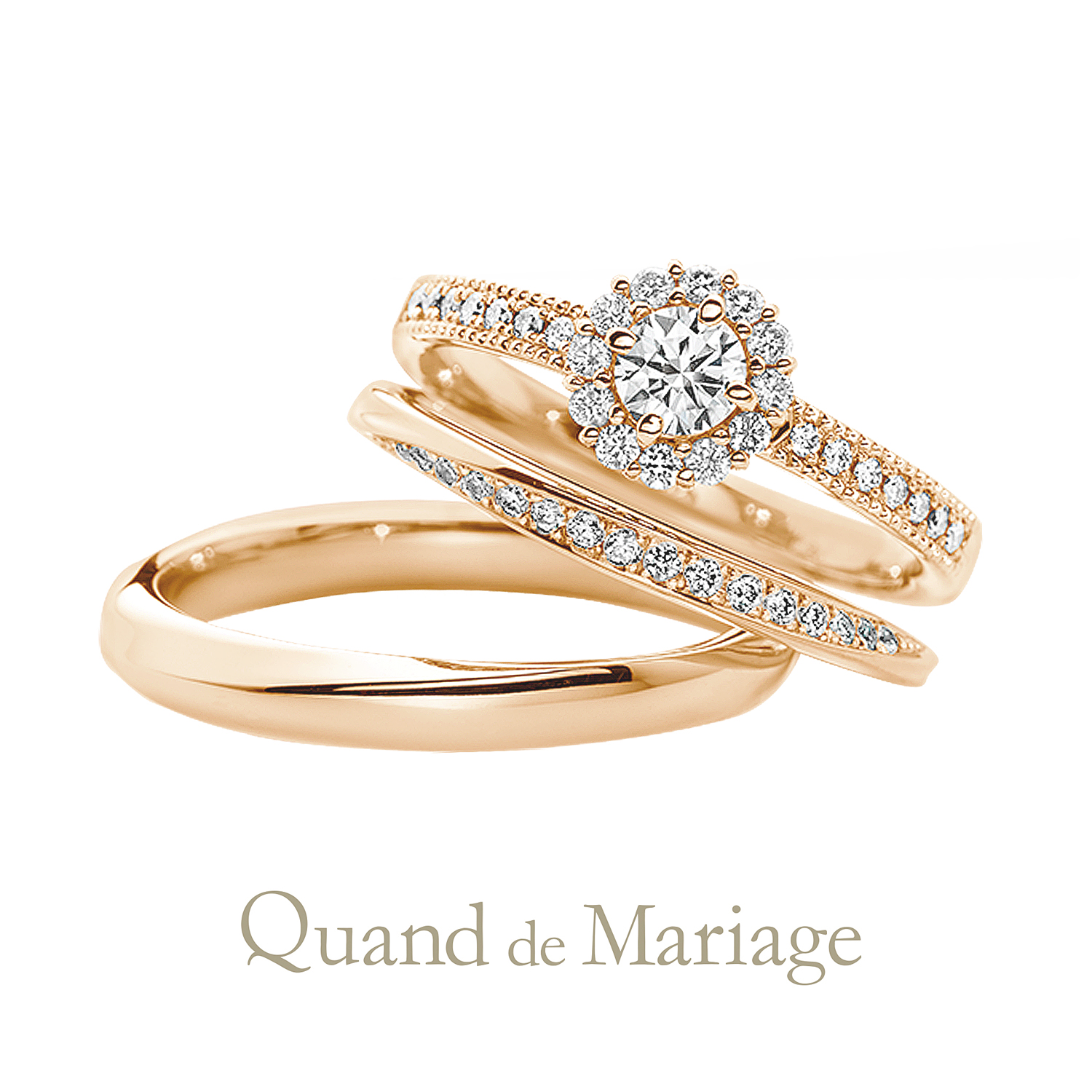 QuanddeMariageのクワンドゥマリアージュの婚約指輪と結婚指輪のセットリングでSetringのAuSoleilのオソレイユ