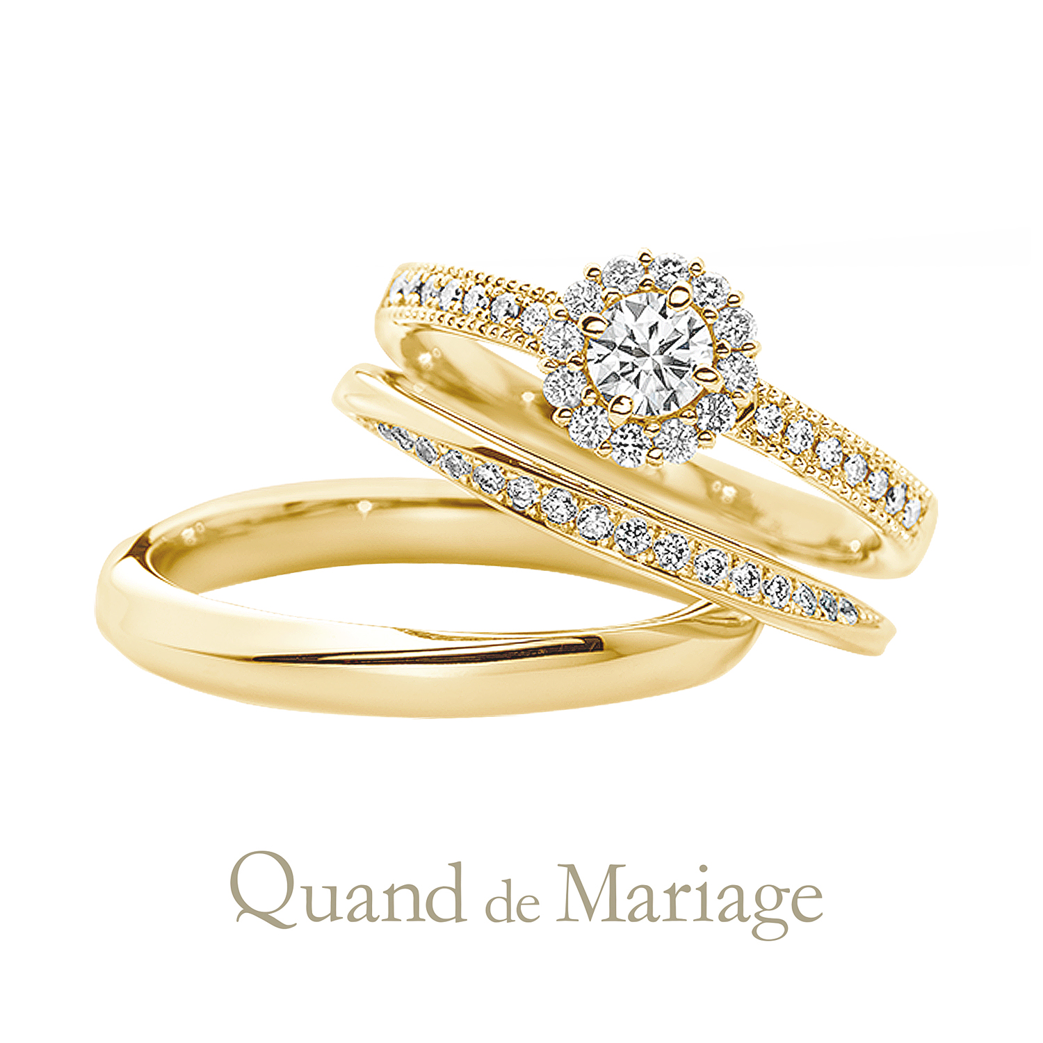QuanddeMariageのクワンドゥマリアージュの婚約指輪と結婚指輪のセットリングでSetringのAuSoleilのオソレイユ