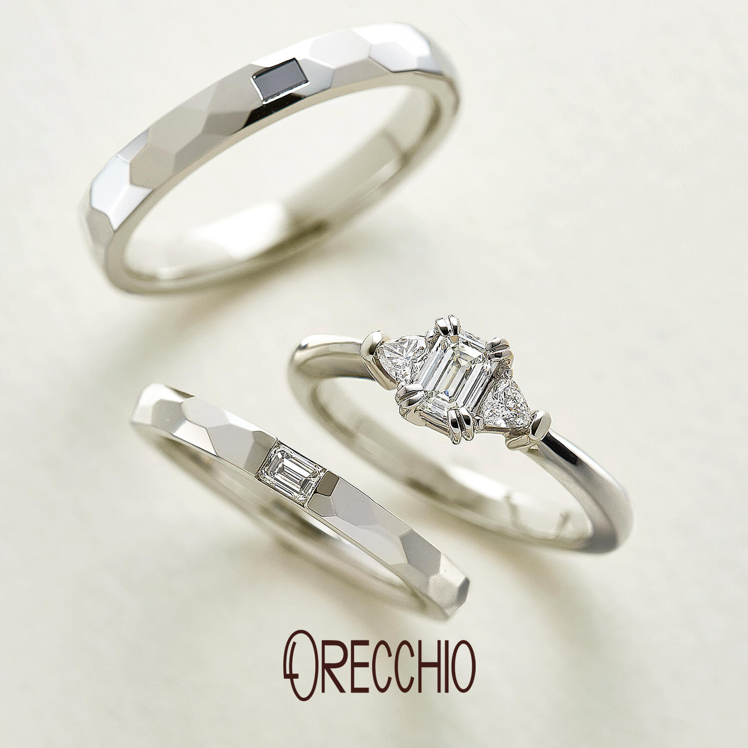 ORECCHIOオレッキオの婚約指輪amanアマンAE-1306と結婚指輪amanアマンAE-2316とAM-2315