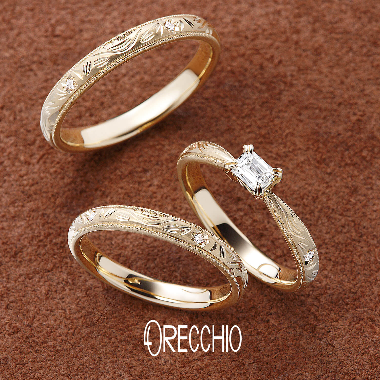 ORECCHIOオレッキオの婚約指輪monacoモナコME-1008と結婚指輪monacoモナコMM-2022とMM-2021