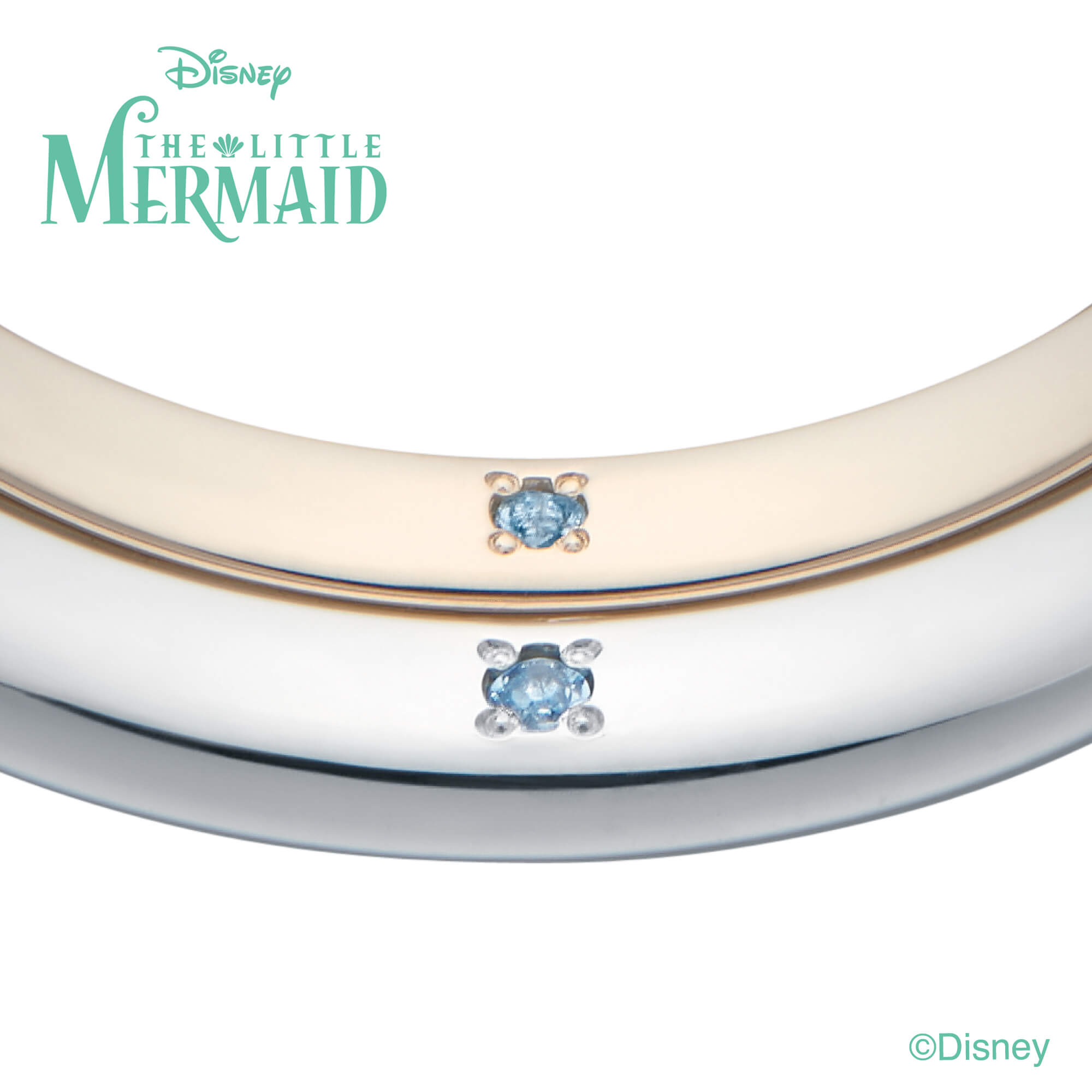 DisneyTHELITTLEMERMAIDディズニーリトルマーメイドの結婚指輪マリッジリングMarriageringの内側インサイドストーンの誕生石のアクアマリン