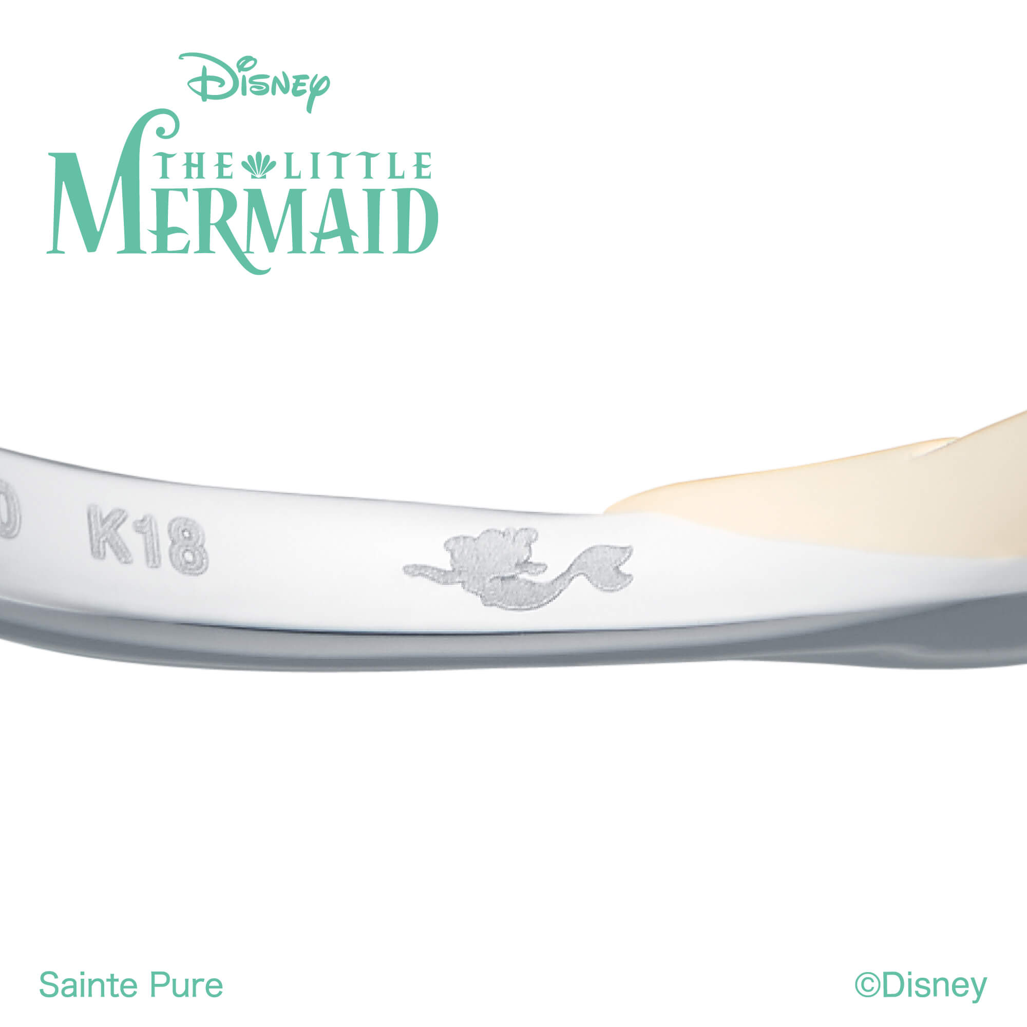 DisneyTHELITTLEMERMAIDディズニーリトルマーメイドの婚約指輪エンゲージリングEngagementringと結婚指輪マリッジリングMarriageringのセットリングSetringのリング内側アリエル刻印