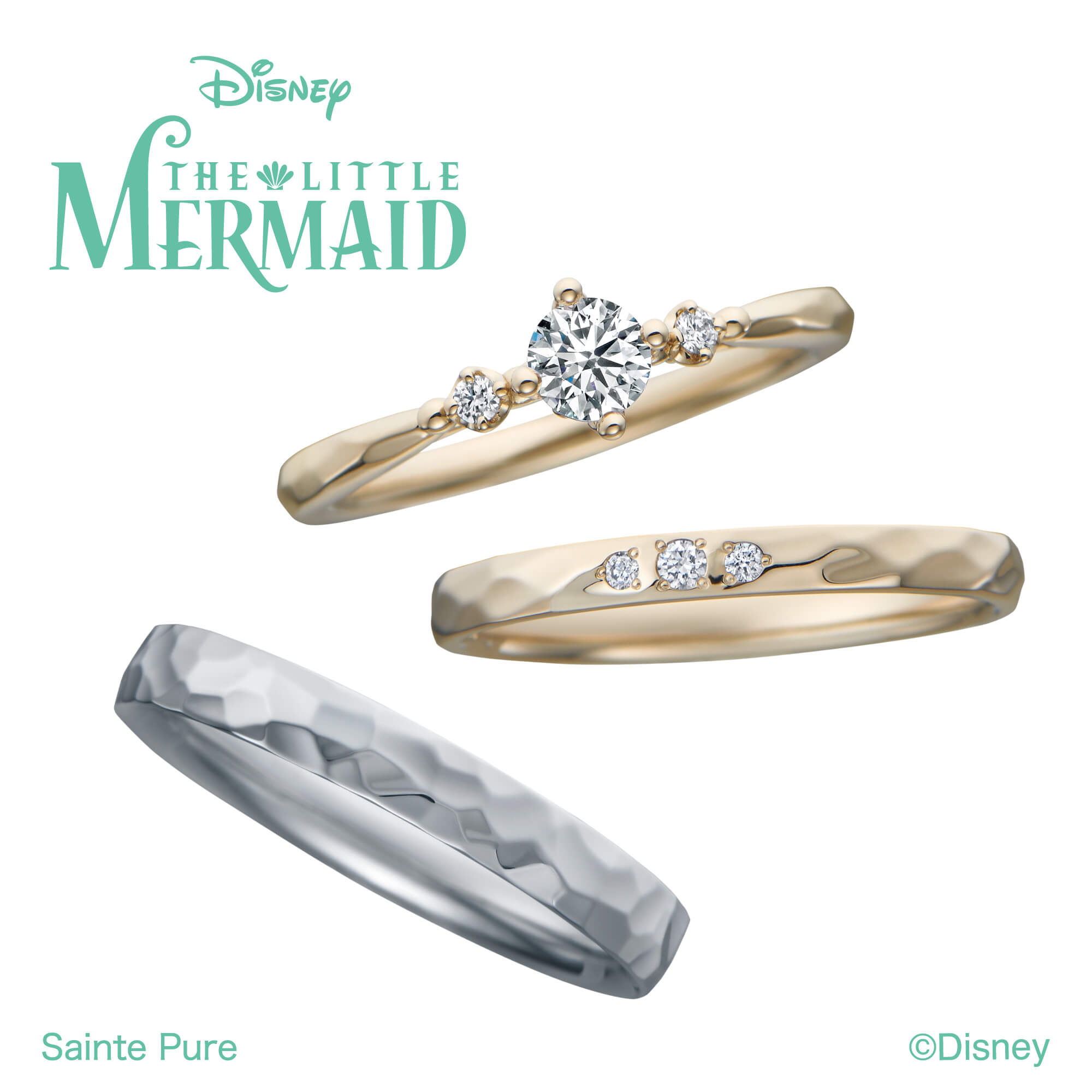 DisneyTHELITTLEMERMAIDディズニーリトルマーメイドの婚約指輪エンゲージリングEngagementringと結婚指輪マリッジリングMarriageringのセットリングSetringのDancingBubbles ダンシングバブルズ