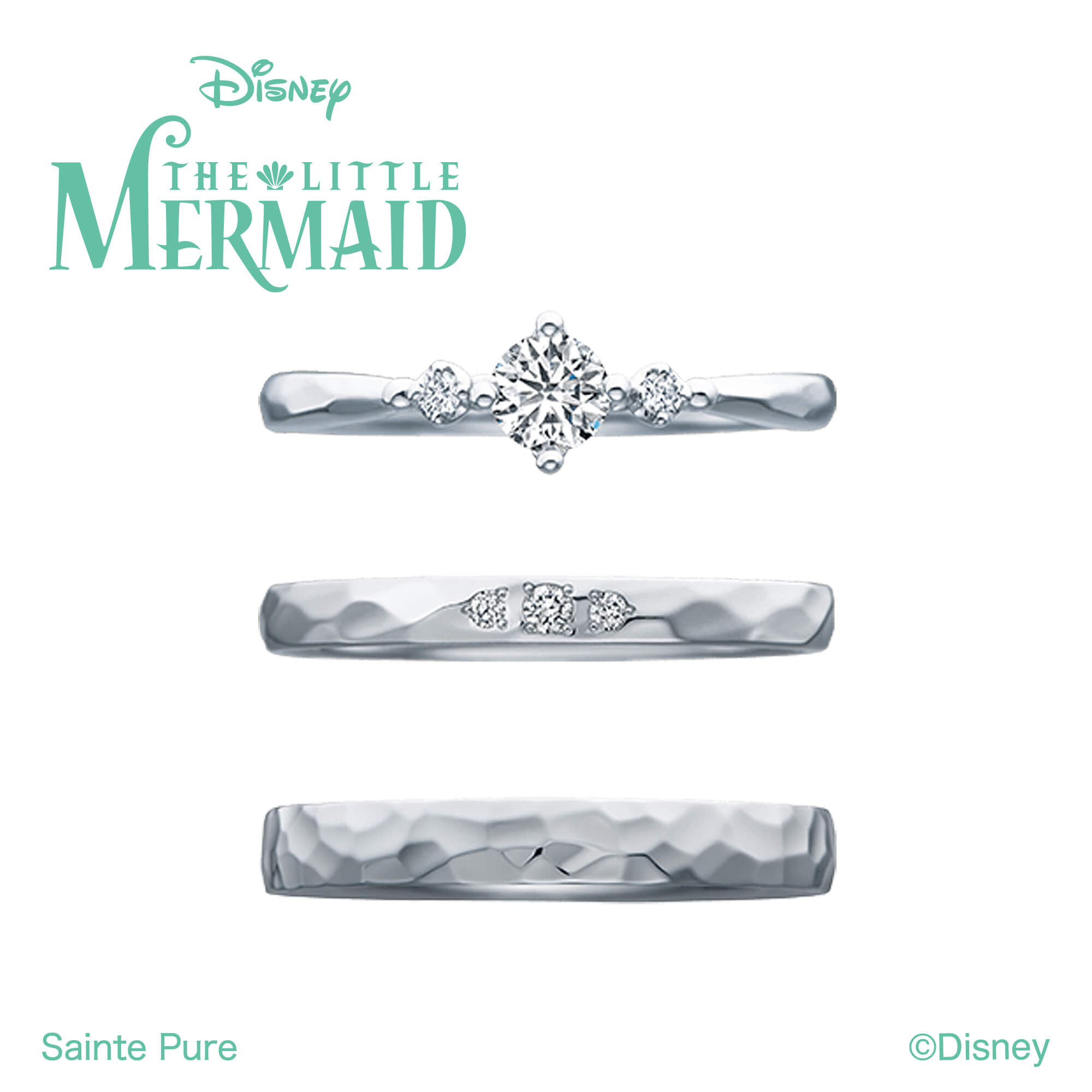 DisneyTHELITTLEMERMAIDディズニーリトルマーメイドの婚約指輪エンゲージリングEngagementringと結婚指輪マリッジリングMarriageringのセットリングSetringのDancingBubbles ダンシングバブルズ