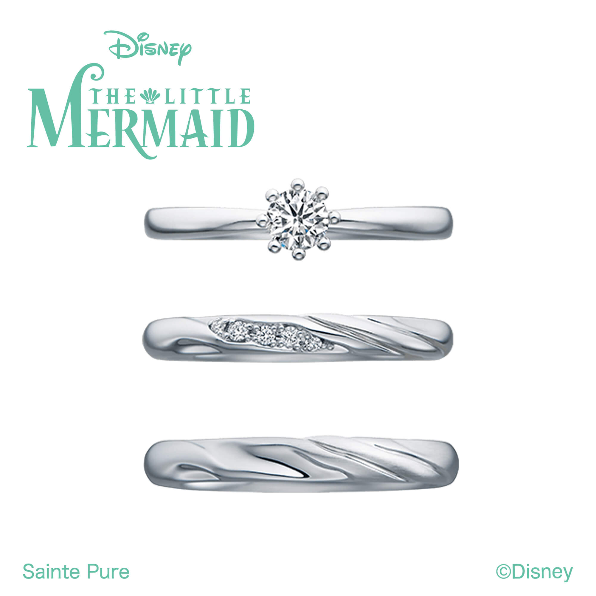 DisneyTHELITTLEMERMAIDディズニーリトルマーメイドの婚約指輪エンゲージリングEngagementringと結婚指輪マリッジリングMarriageringのセットリングSetringのDreamingMermaidドリーミングマーメイド