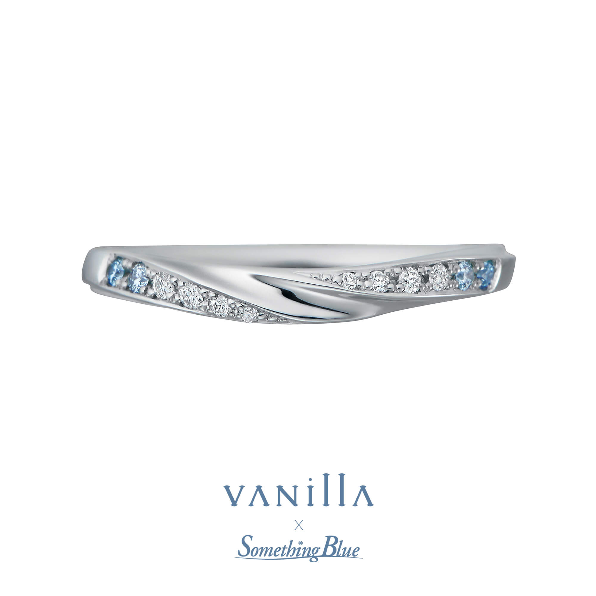 VANillA×SomethingBlueヴァニラ×サムシングブルーの結婚指輪マリッジリングMarriageringのAlbaRoseアルバローズのブルーダイヤモンドのアレンジ