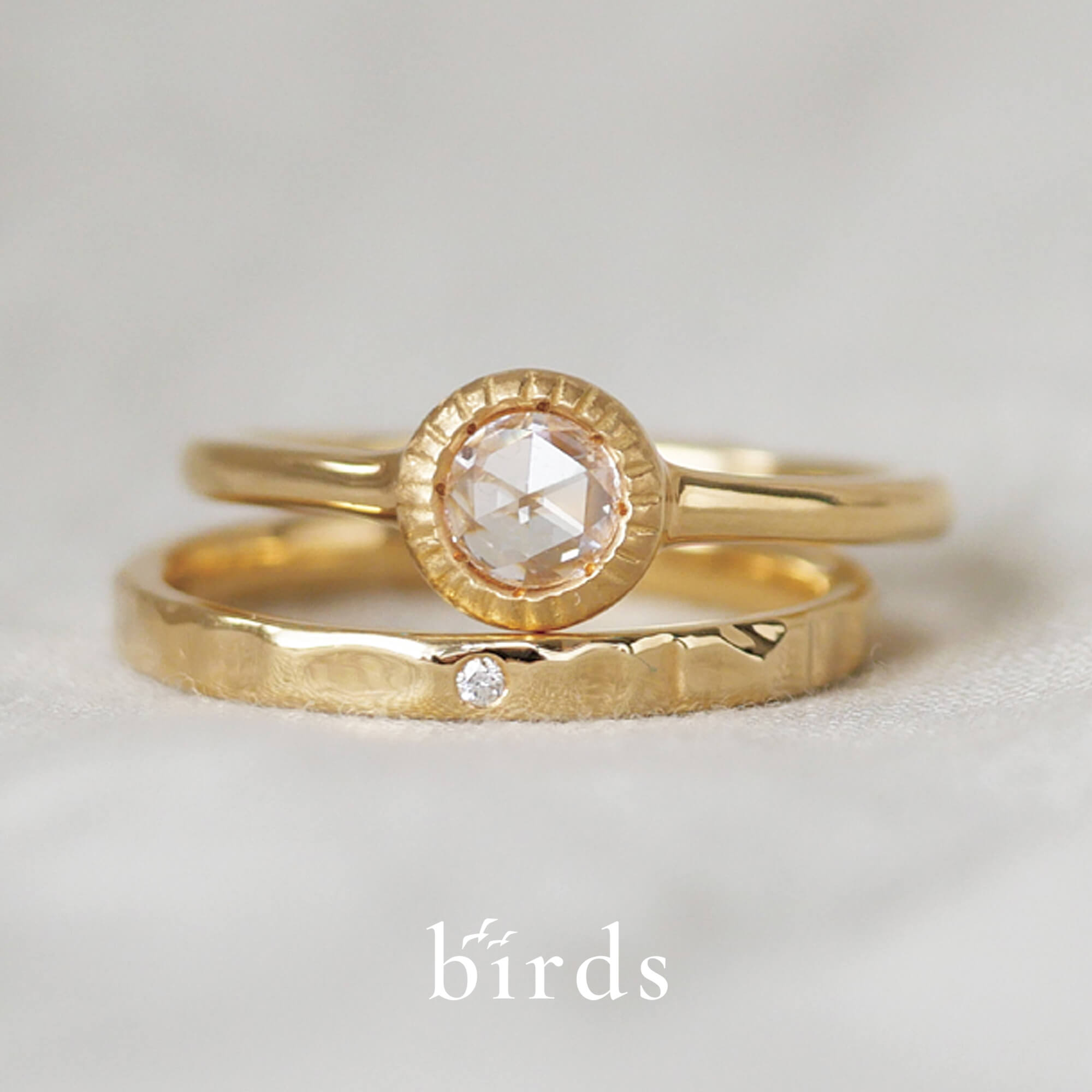 birdsバーズの婚約指輪エンゲージリングEngagementringと結婚指輪マリッジリングMarriageringとセットリングSetringのjourneyジャーニーとairエアー