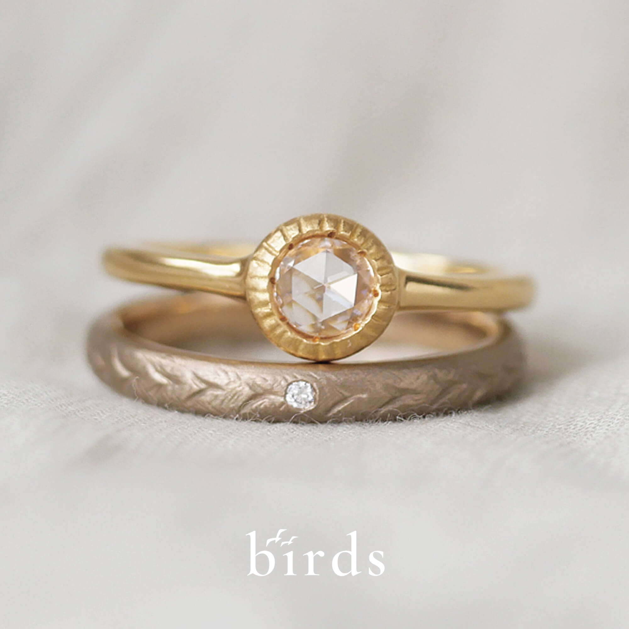 birdsバーズの婚約指輪エンゲージリングEngagementringと結婚指輪マリッジリングMarriageringとセットリングSetringのjourneyジャーニーとharvestハーベスト