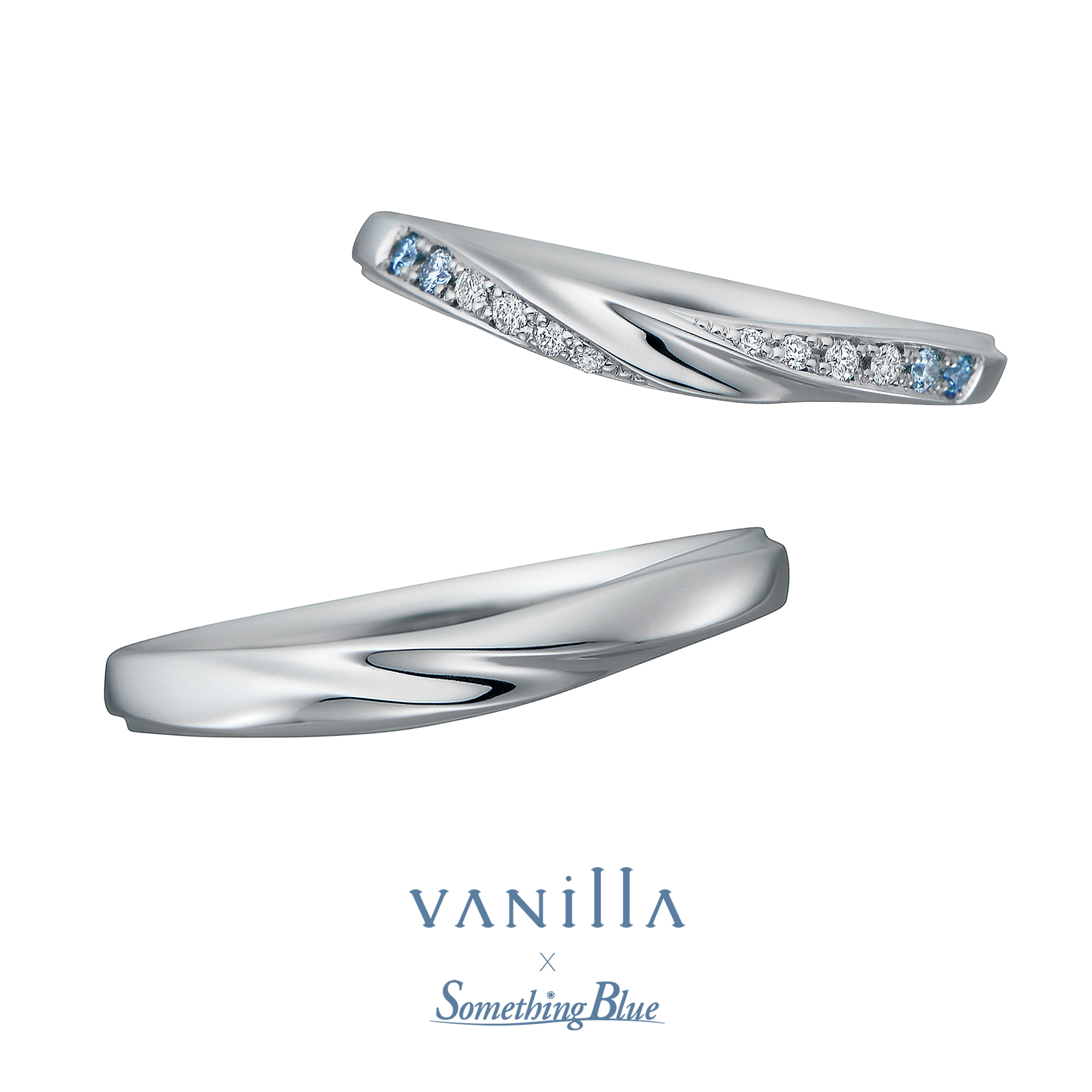 VANillA×SomethingBlueヴァニラ×サムシングブルーの結婚指輪マリッジリングMarriageringのAlbaRoseアルバローズのブルーダイヤモンドのアレンジ