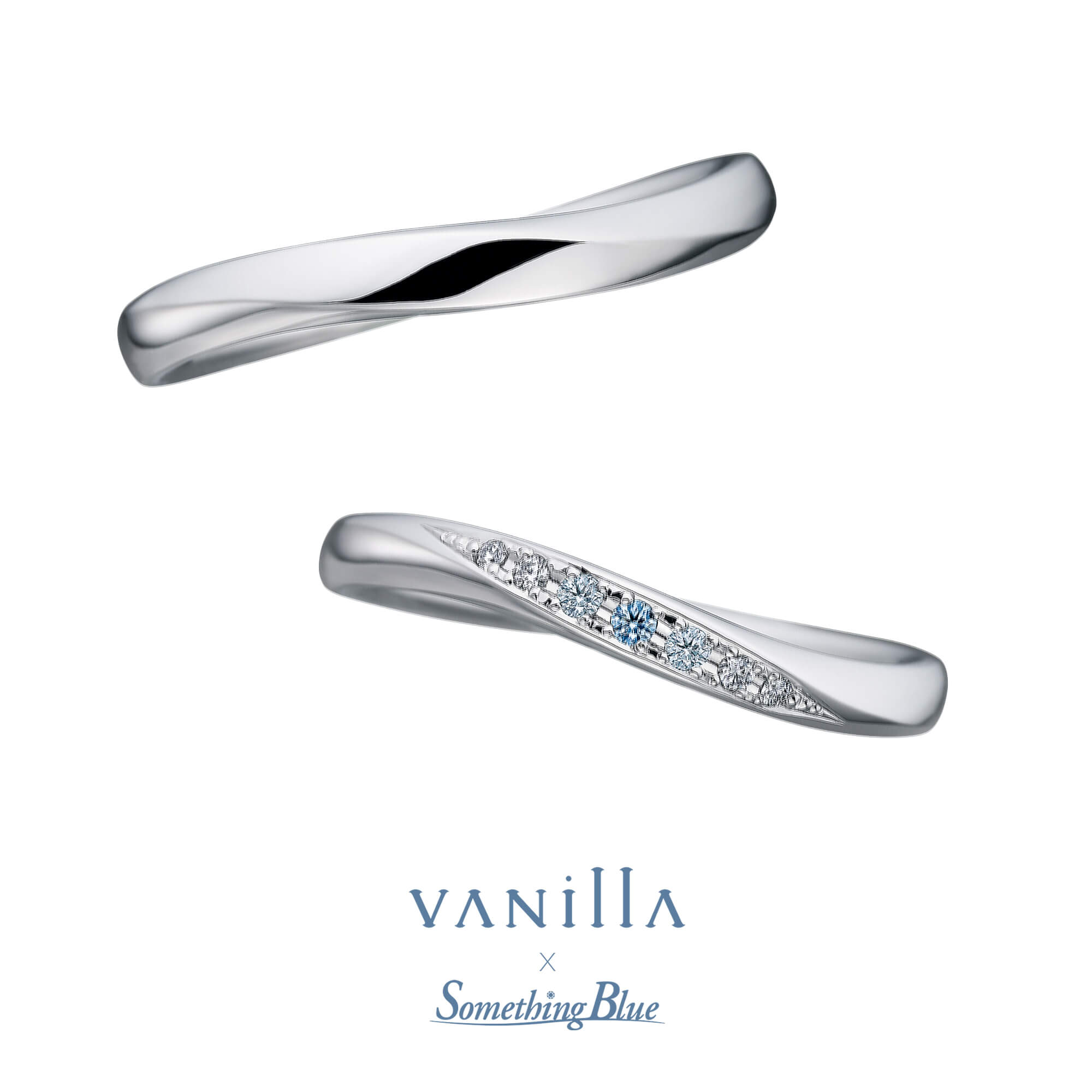 VANillA×SomethingBlueヴァニラ×サムシングブルーの結婚指輪マリッジリングMarriageringのCallaカラーのブルーダイヤモンドのアレンジ